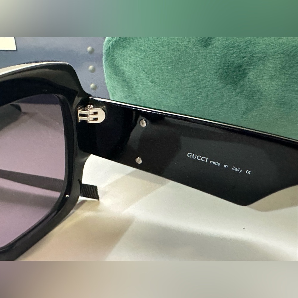 Gucci Sunglasses Black Gold Grey Square Woman’s GG Shades - Picture 5 of 7